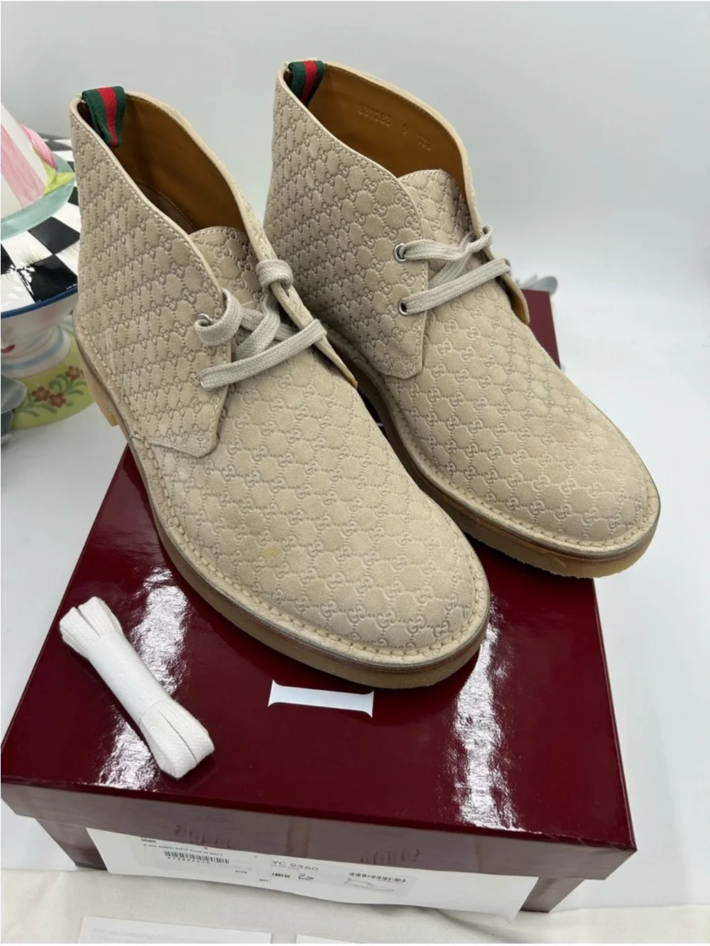 Men’s Gucci GG monogram desert boots oatmeal size 9 fits 10 US made Italy